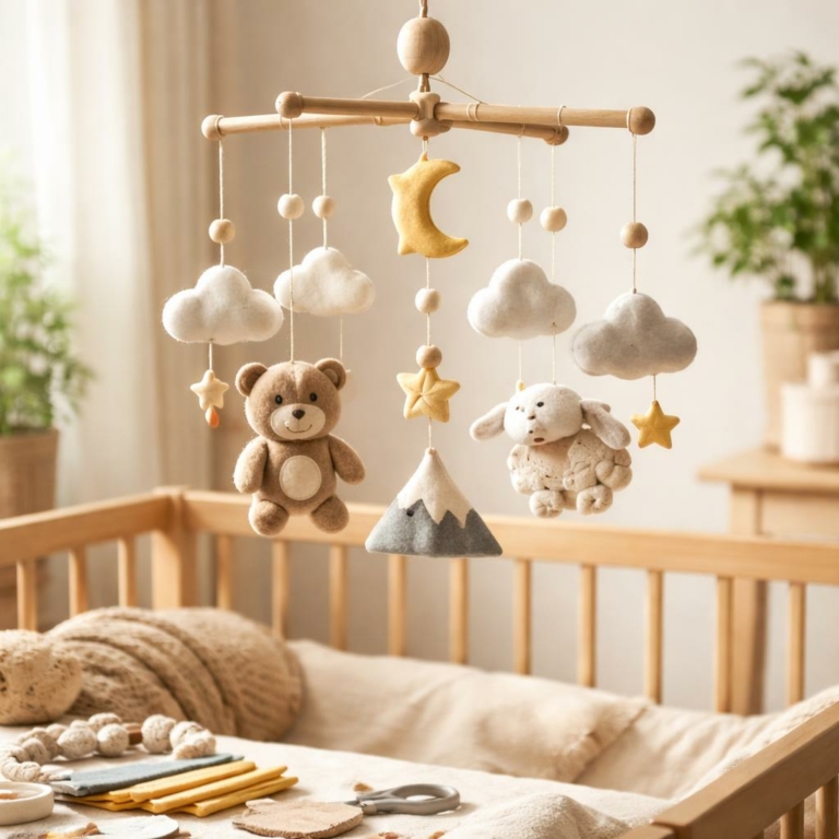 30 mobiles DIY pour bébé — idées en bois, feutrine et tissu pour lit ou parc